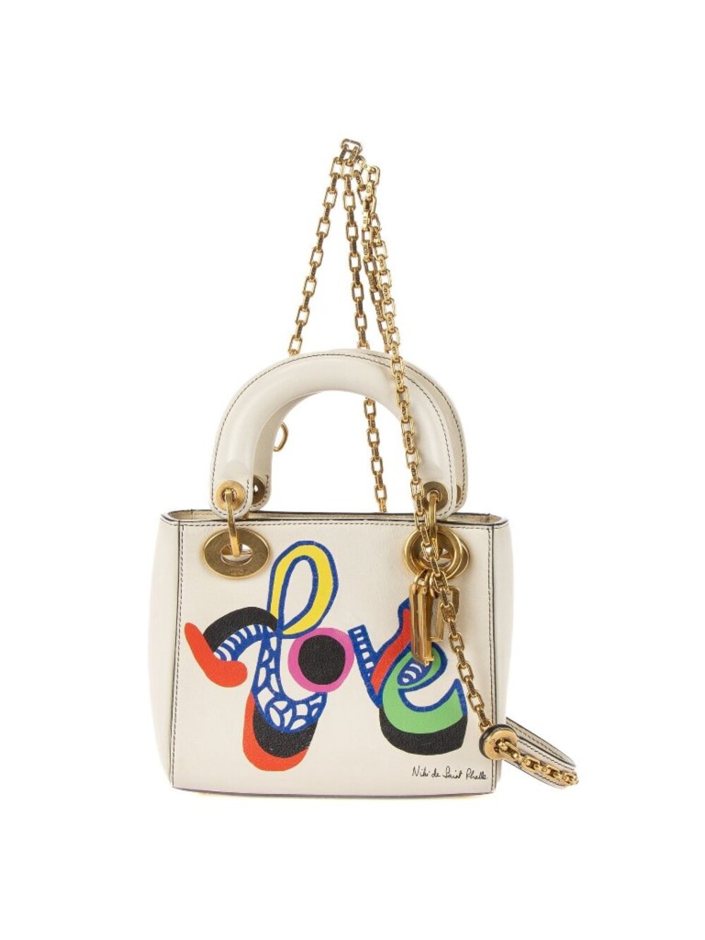 Dior Ltd Ed Niki Phalle Mini Lady Dior Ivory Print Calfskin Leather Handbag